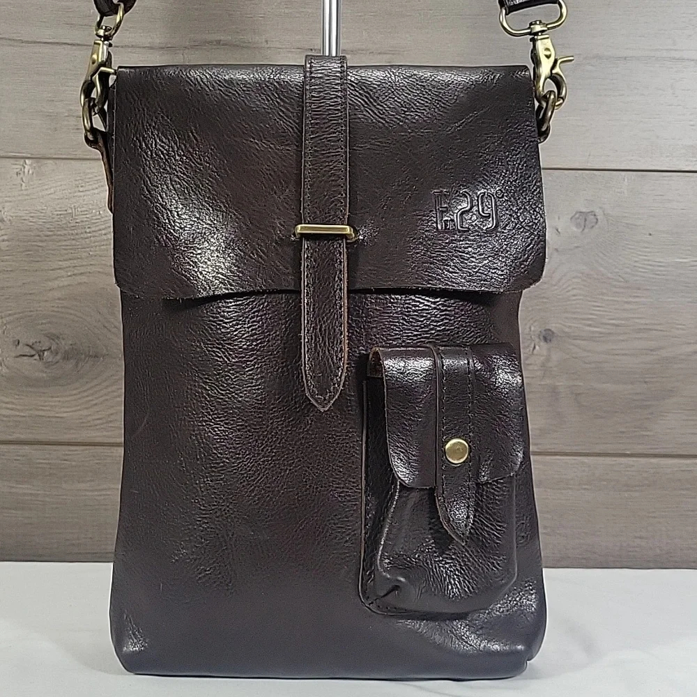 Mens F 29 Brown Durable Leather Crossbody Messenger Bag